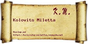 Kolovits Miletta névjegykártya